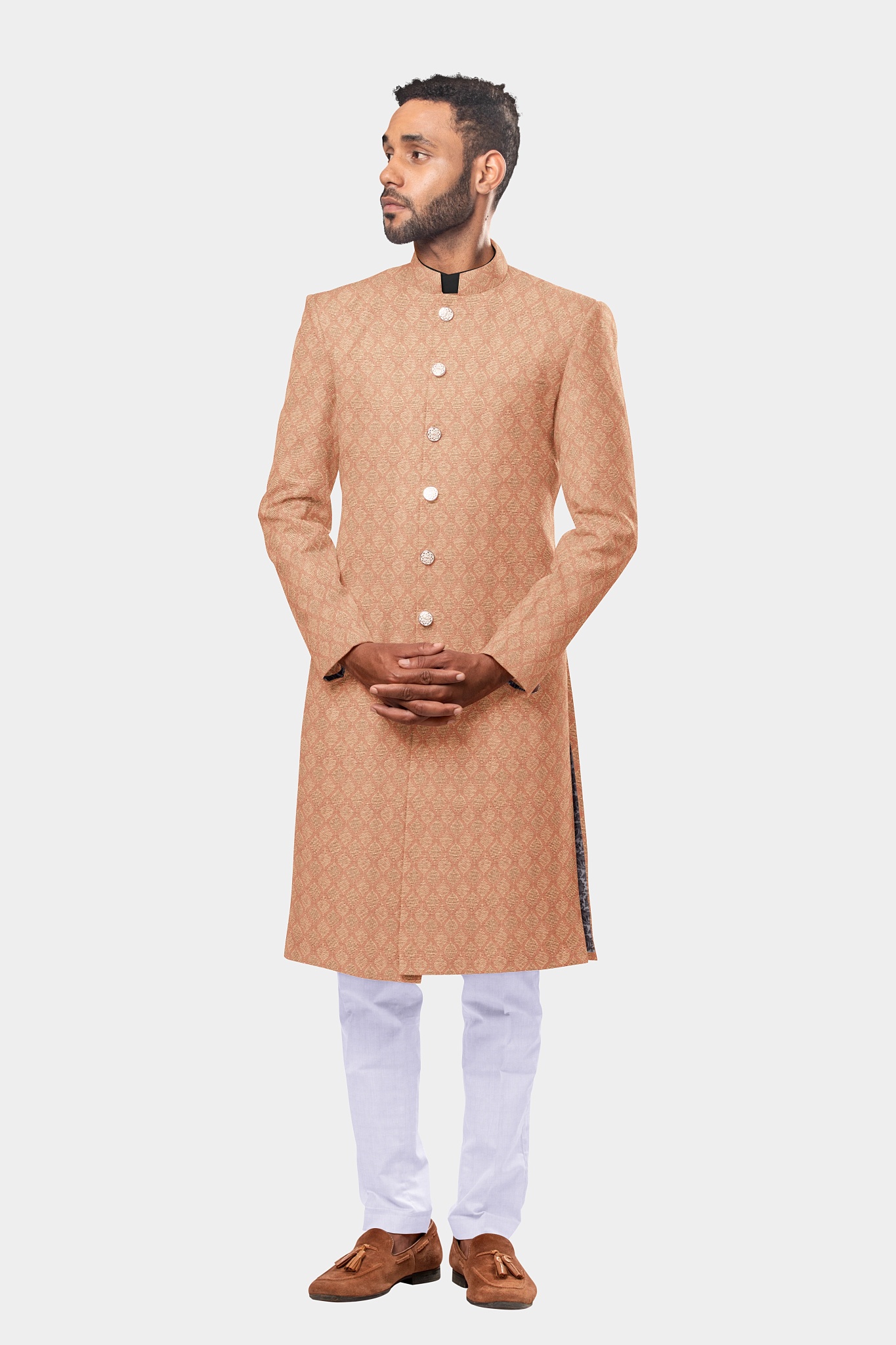 Golden Rose Majesty with Elegant Pinkish Thread Accent Sherwani 122JK